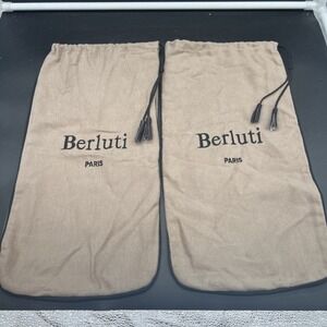 Two Berluti Paris Beige Shoe Dust Bags with Drawstring 16" x 8.5 "
